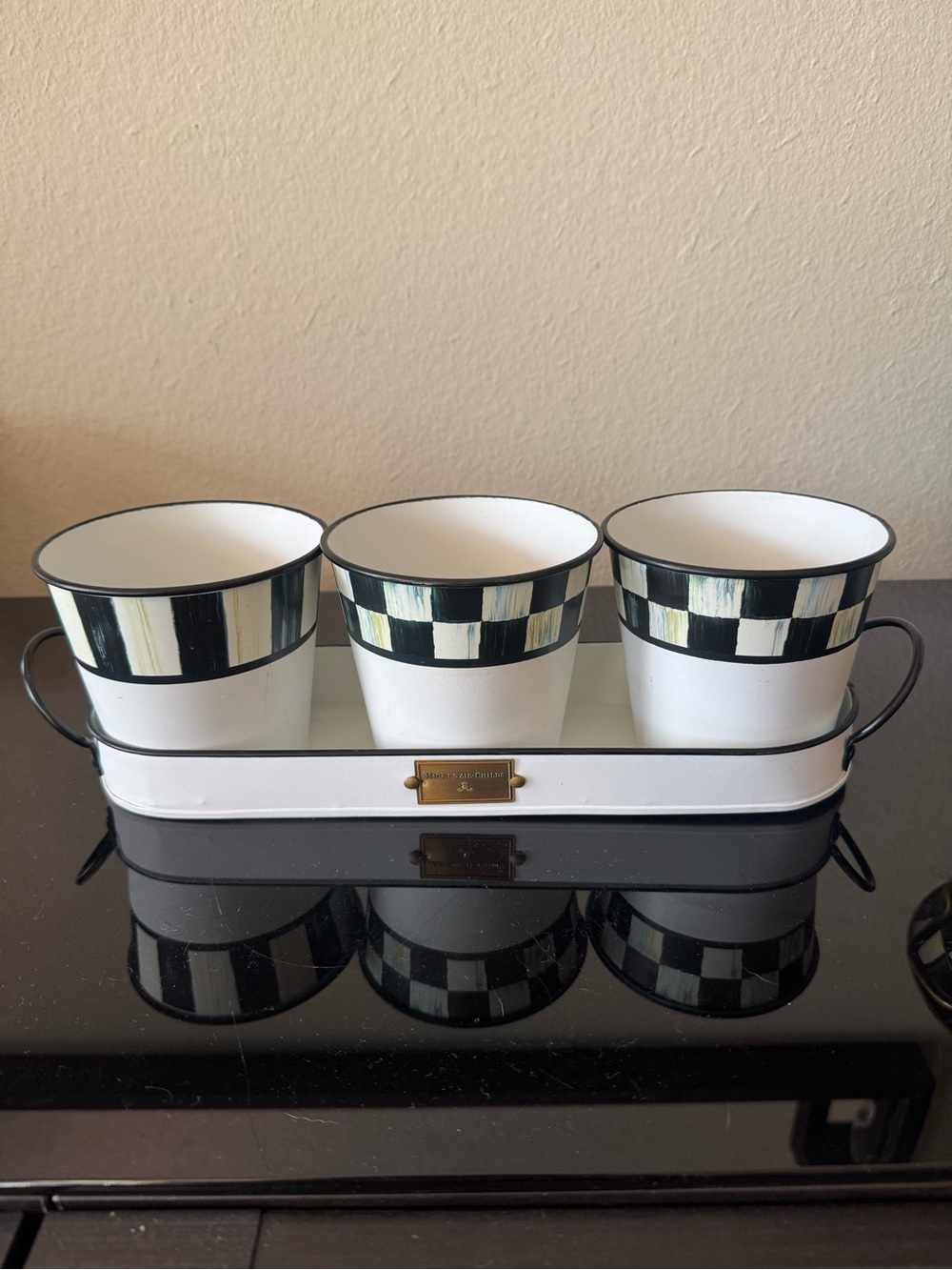 Authentic MacKenzie-Childs Spectator Galvanized Herb Pots (Set of 3 with Tray)